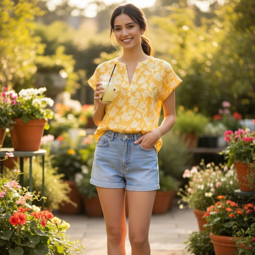 โญ Joie Solace Blouse Citrus Split Neck Yellow Floral Print top size XXS